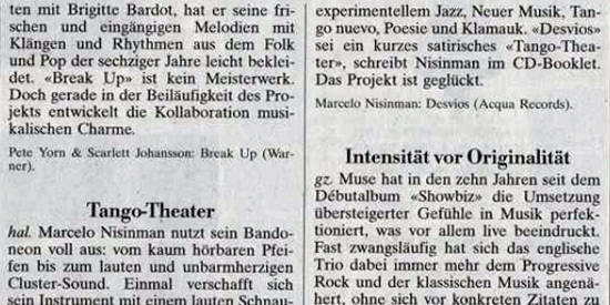 Press Marcelo Nisinman Neue Zuercher Zeitung, Switzerland